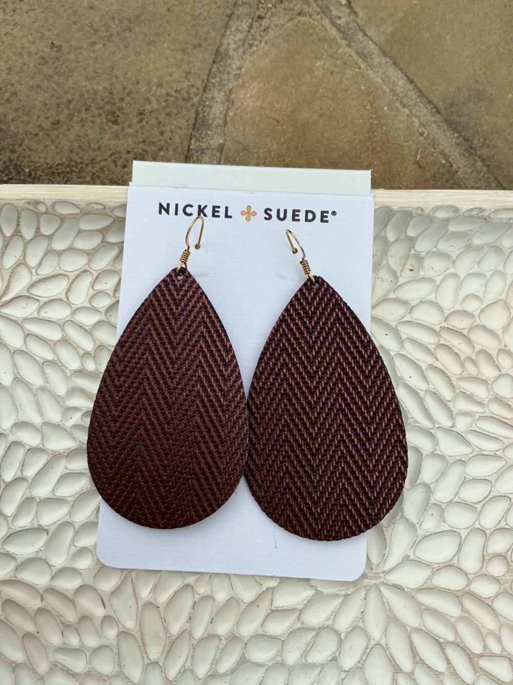 Nickel & Suede Wine 🍷 Teardrop Medium Earrings